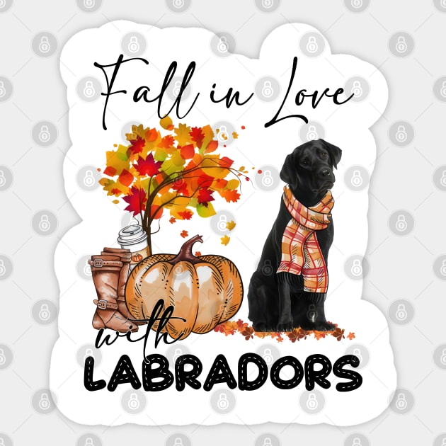 Fall In Love With Labradors Dog Fall Pumpkin Thanksgiving Sticker by cyberpunk art